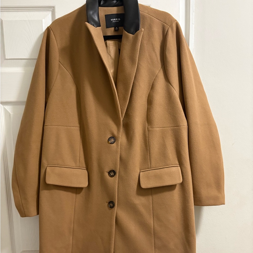 Torrid Tan Trench Coat for Women (Vegan Leather Collar)